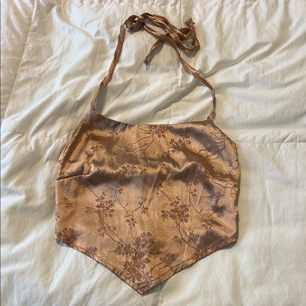 ROMWE Floral Satin Crop Top in Bronze